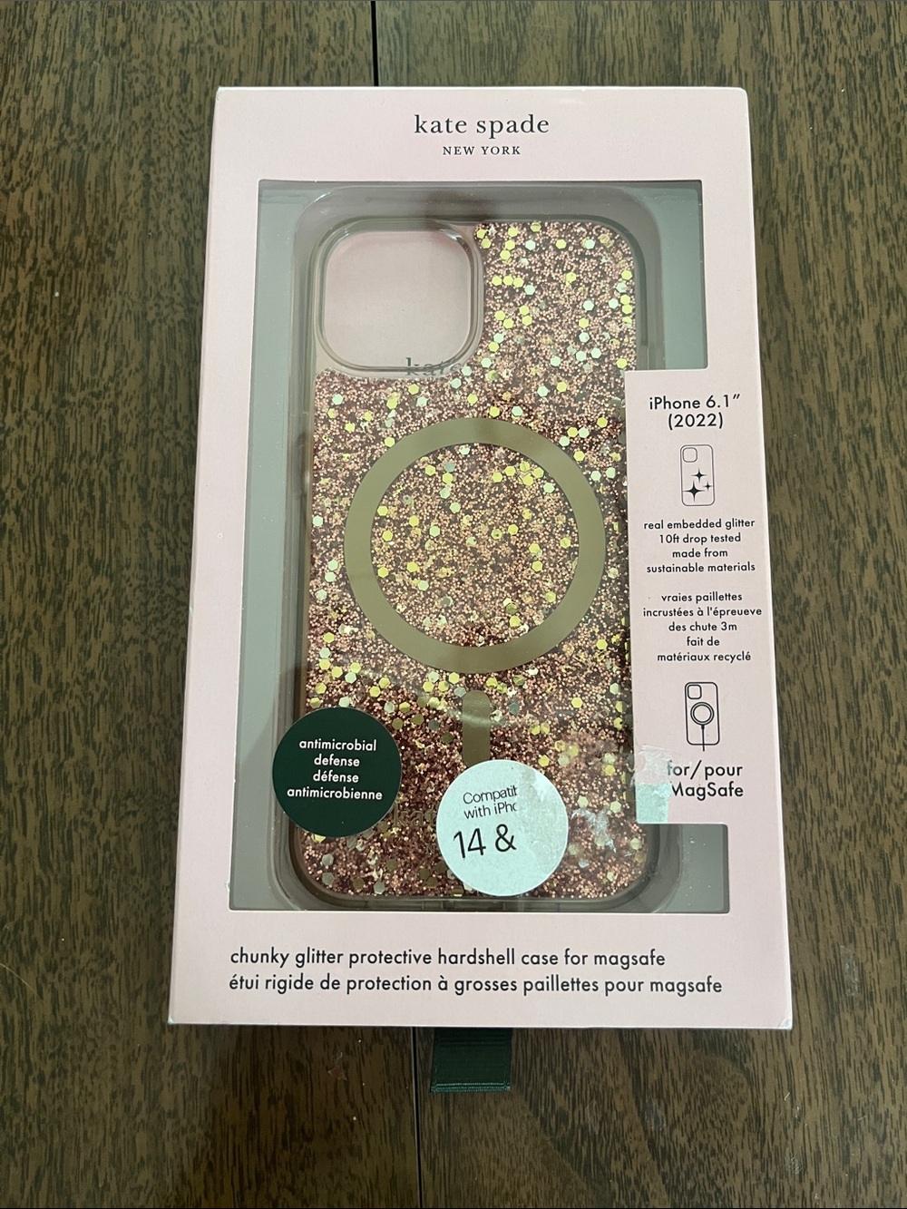 kate spade Rose Glitter MagSafe iPhone Case - Gold Accents